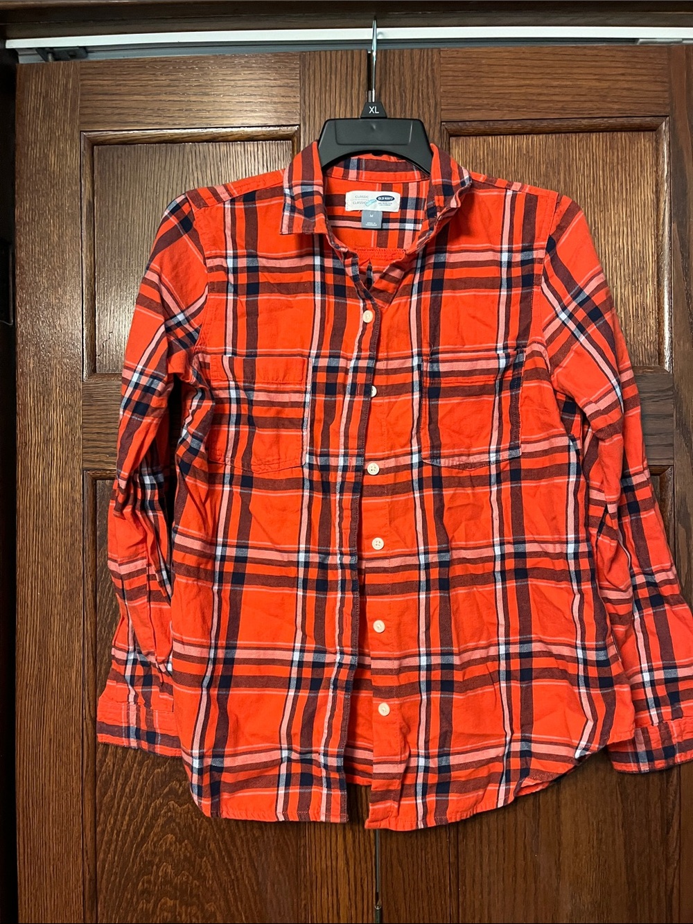 Old navy  Orange and Navy Plaid Button-Down Shirt